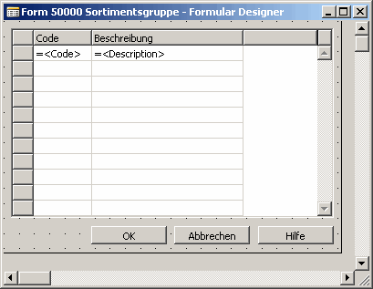 Form 50000 Sortimentsgruppe - Formular Designer