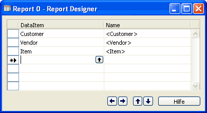 Report Designer - Drei DataItems Customer, Vendor, Item