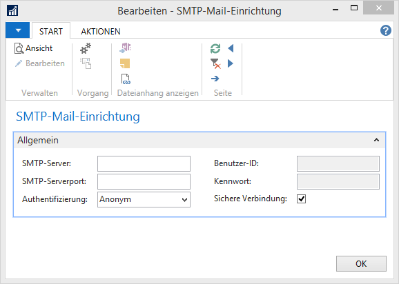 SMTP-Mail-Einrichtung in Dynamics NAV