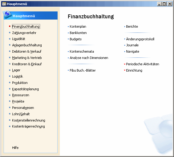 Das Hauptmenü in Microsoft Business Solutions Navision