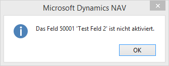 Das Feld 50001 'Test Feld 2' ist nicht aktiviert.